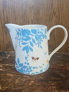 Vintage Ashdene Large White, Blue, Butterfly Pattern Fine Porcelain Milk Jug